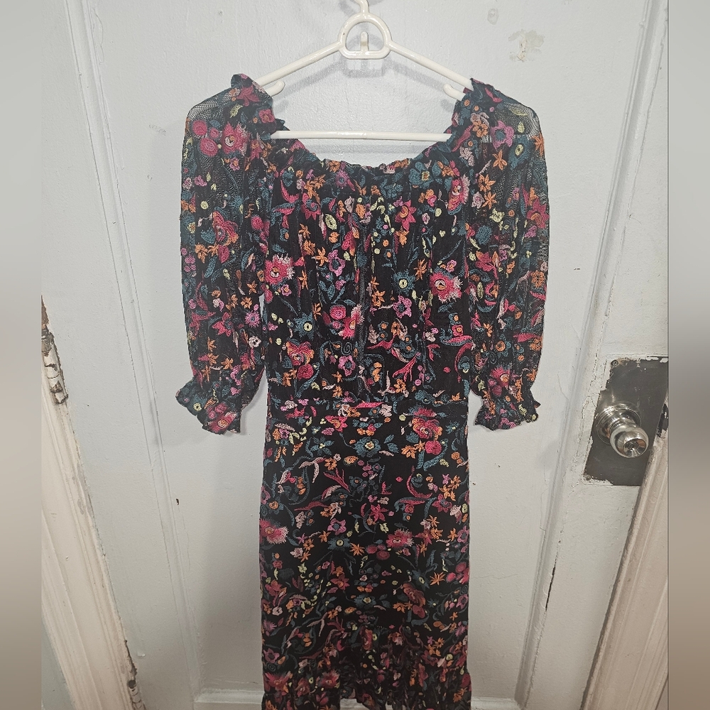 SALONI Black Pink Sundress with Bishop Sleeves
